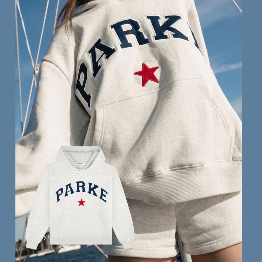 PARKE Varsity Star Hoodie – Heather Grey Oversized Fit • S/M - Picture 2 of 4